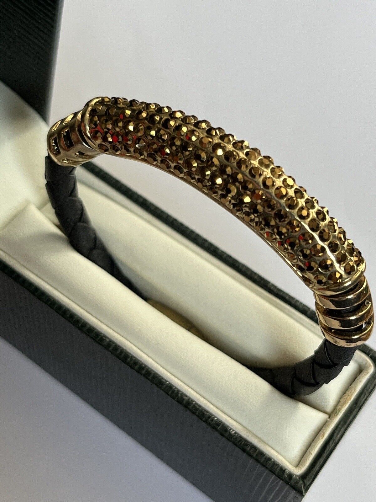 Vintage Gold Tone Marcasite Black Bracelet Bangle