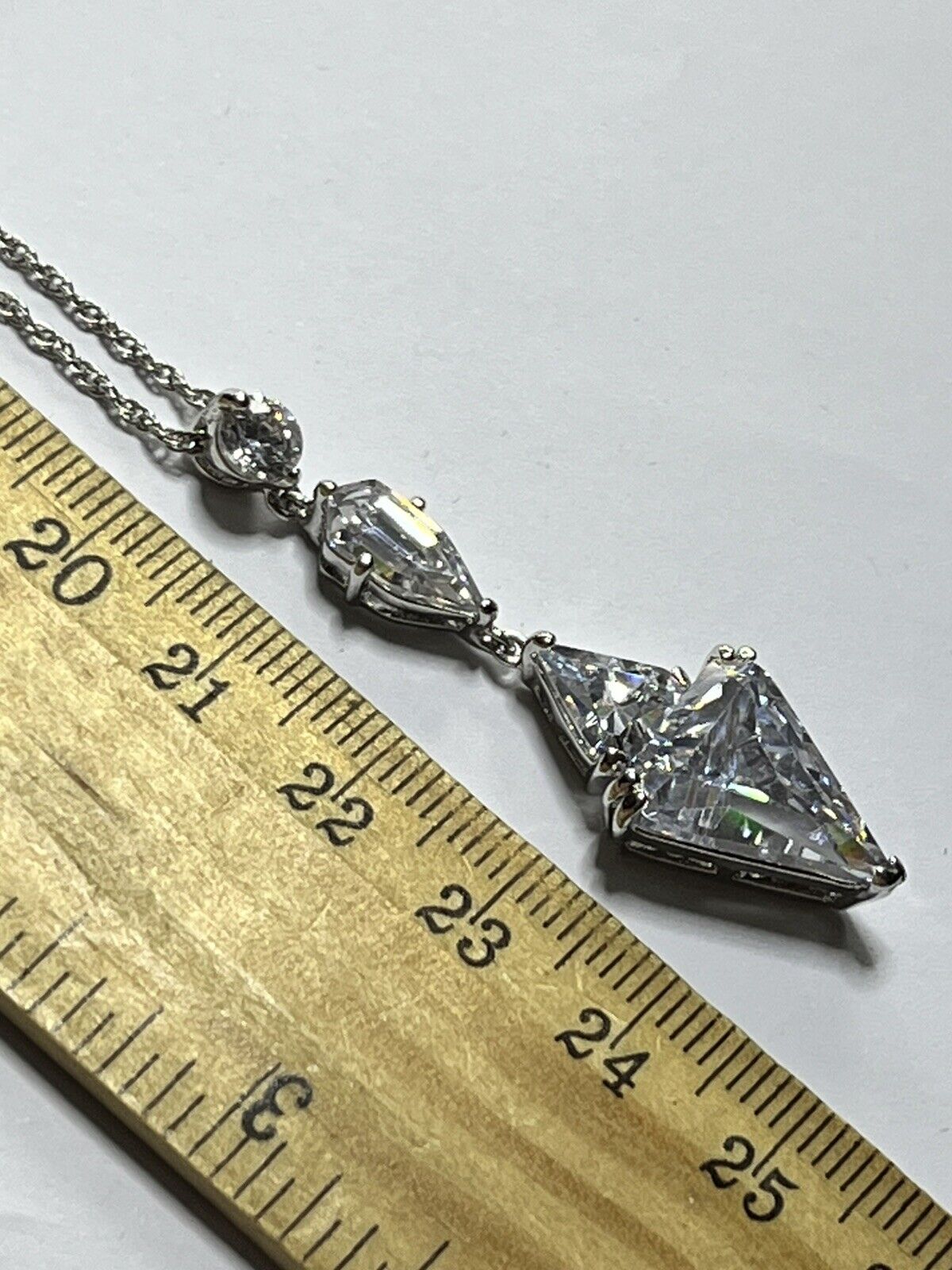 Vintage 1980s Rhodium Plated Clear Crystal Drop Necklace Boxed