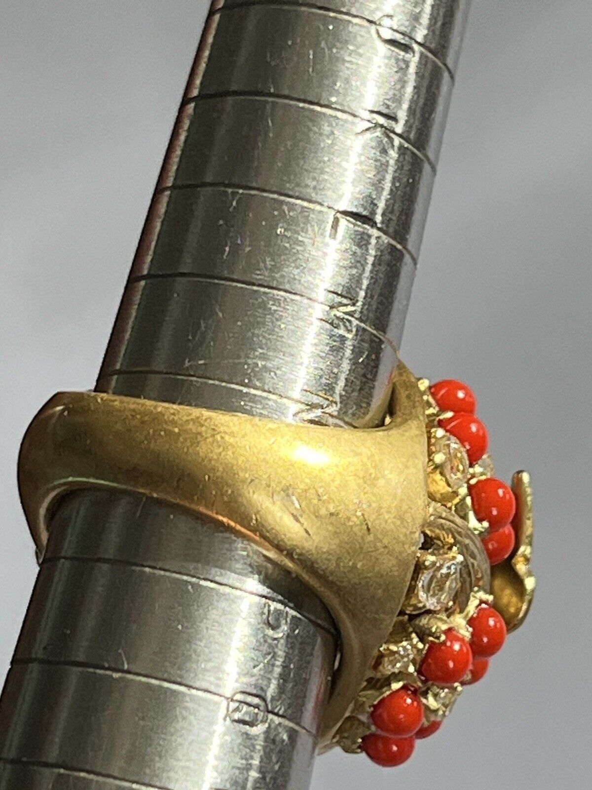 Vintage Gold Tone Orange Bead Diamanté Butterfly Statement Ring