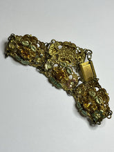 Vintage Gold Tone Filigree Diamanté Pink Orange Green Flowers Bracelet