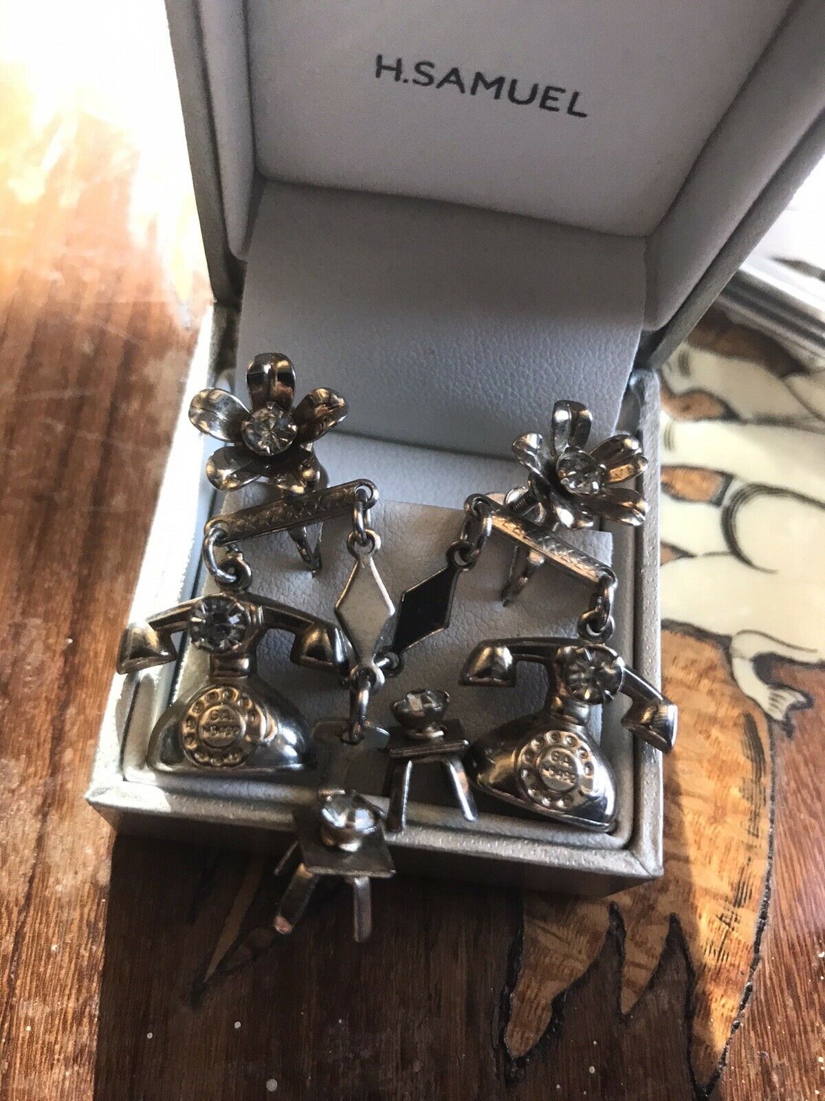 Vintage Unusual Telephone And Chair Screwback Earrings