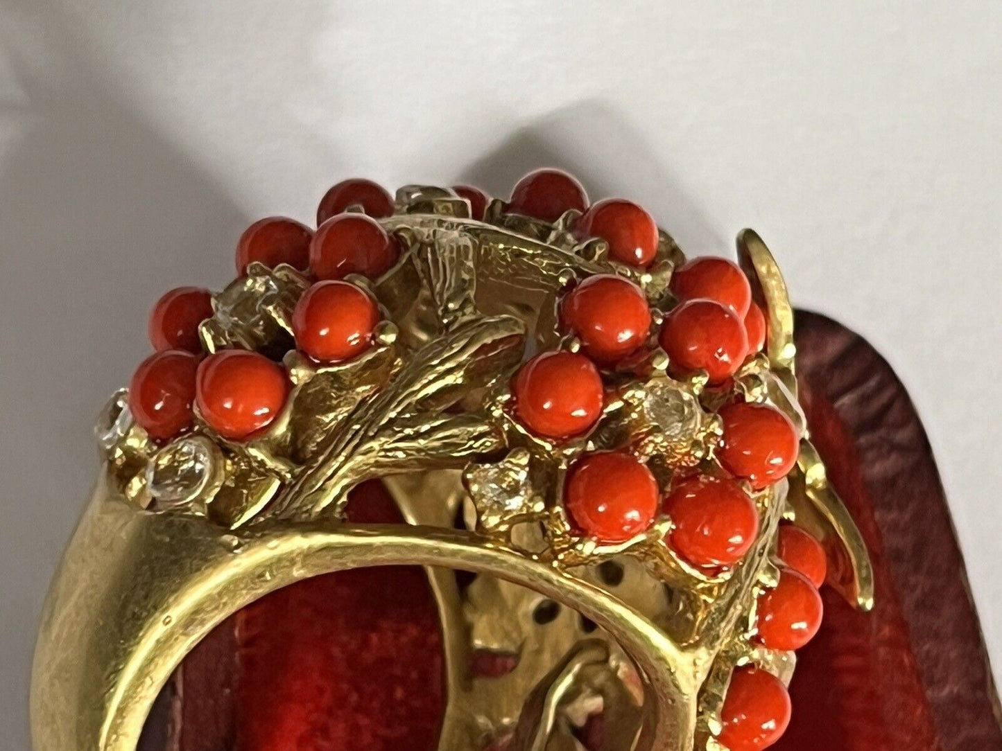 Vintage Gold Tone Orange Bead Diamanté Butterfly Statement Ring