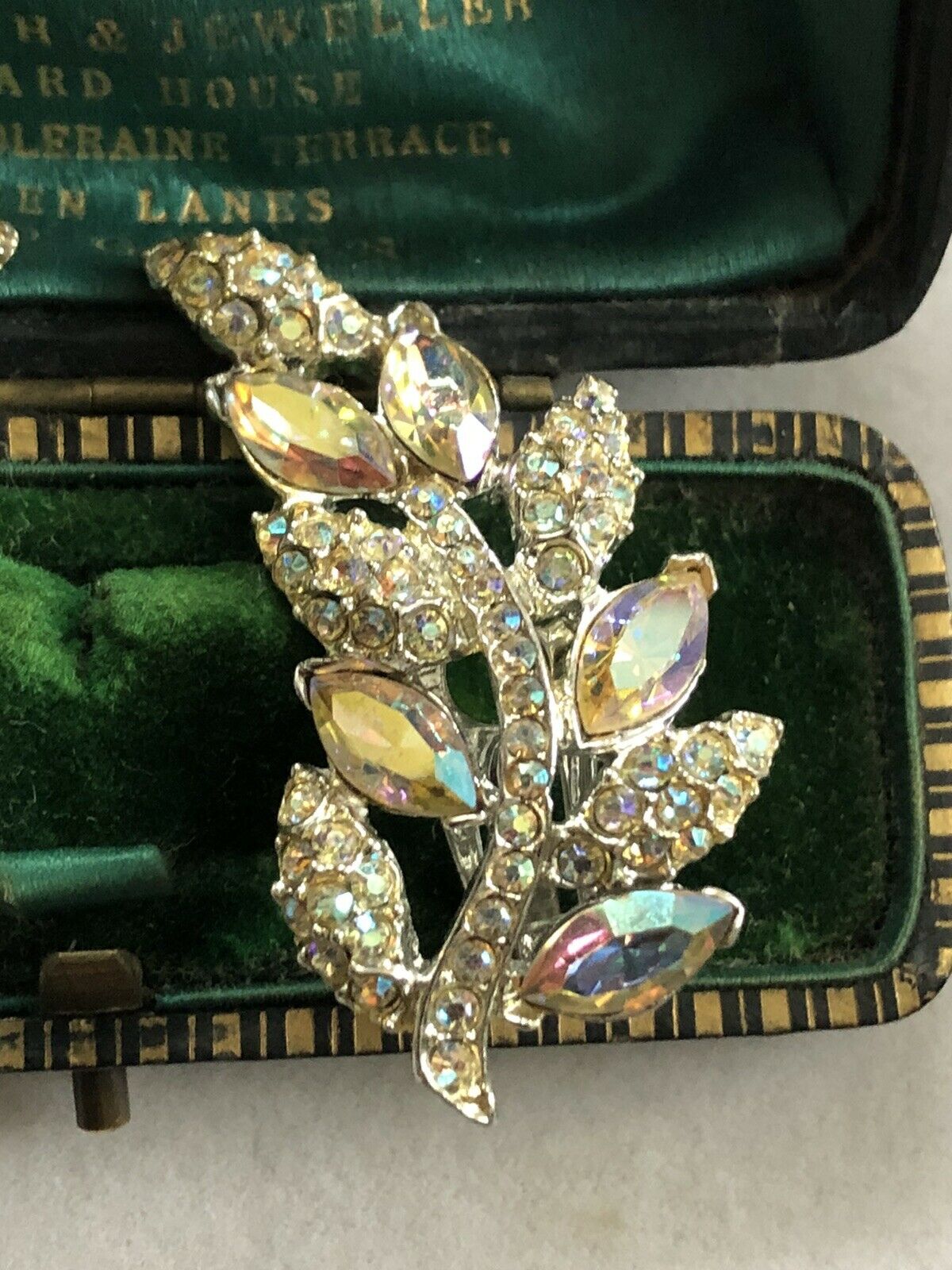 Vintage Aurora Borealis Crystal Clip On Earrings