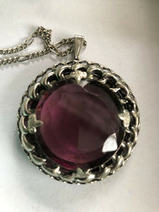 Vintage Statement Purple Stone Silver Tone Necklace