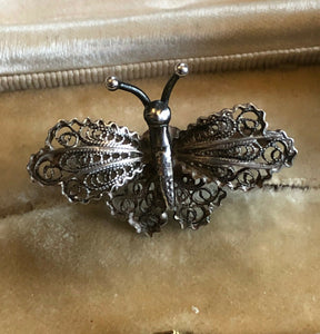 Vintage Butterfly Silver 800 Filigree Brooch