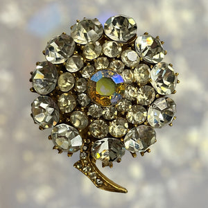 Vintage Signed Sphinx Statement Diamanté Flower Brooch