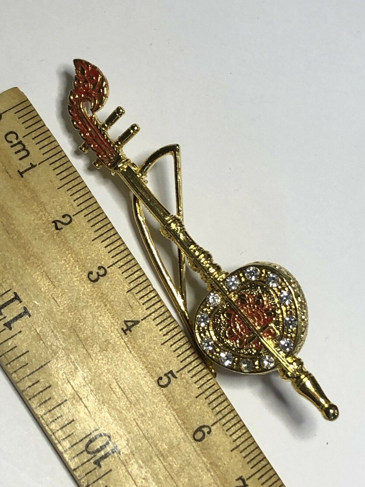 Vintage Gold Tone Chinese Violin Brooch