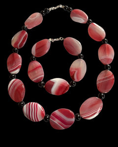 Vintage Pink Agate Stone Necklace Bracelet Set Statement Pieces
