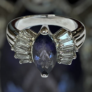 Vintage Silver Tone Purple Clear Stone Ring Size L