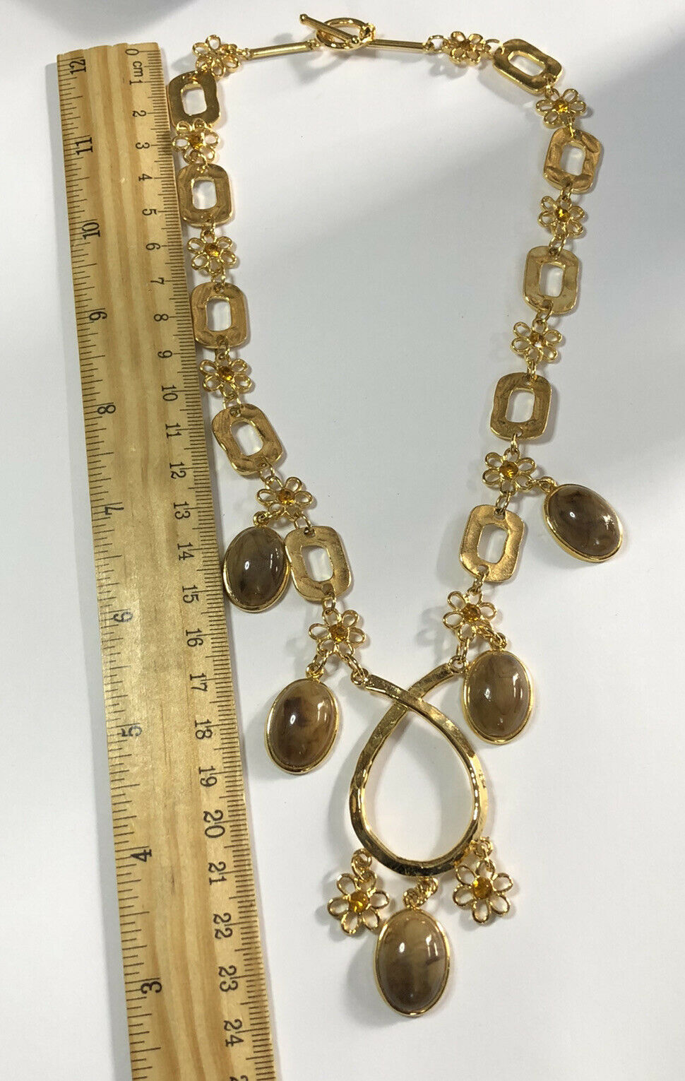 Vintage 1980s Gold Plated Unique Flowers Drop Necklace