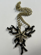 Vintage Black Coral Effect Starfish Diamanté Silver Tone Necklace