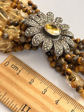 Vintage Statement Silver 925 Citrine Tigers Eye Drop Faceted Bead Necklace