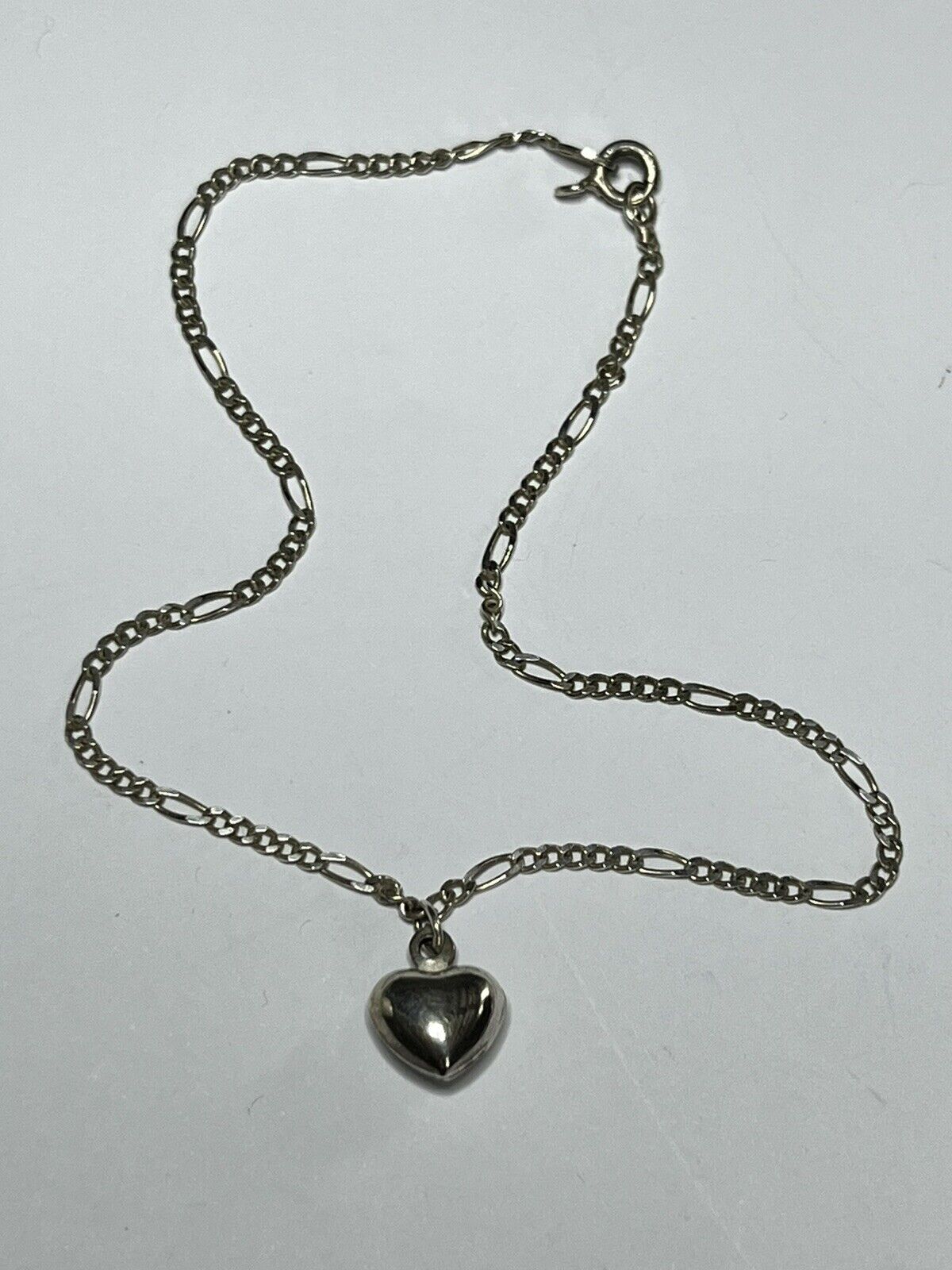 Vintage Silver 925 Chain Heart Charm Bracelet