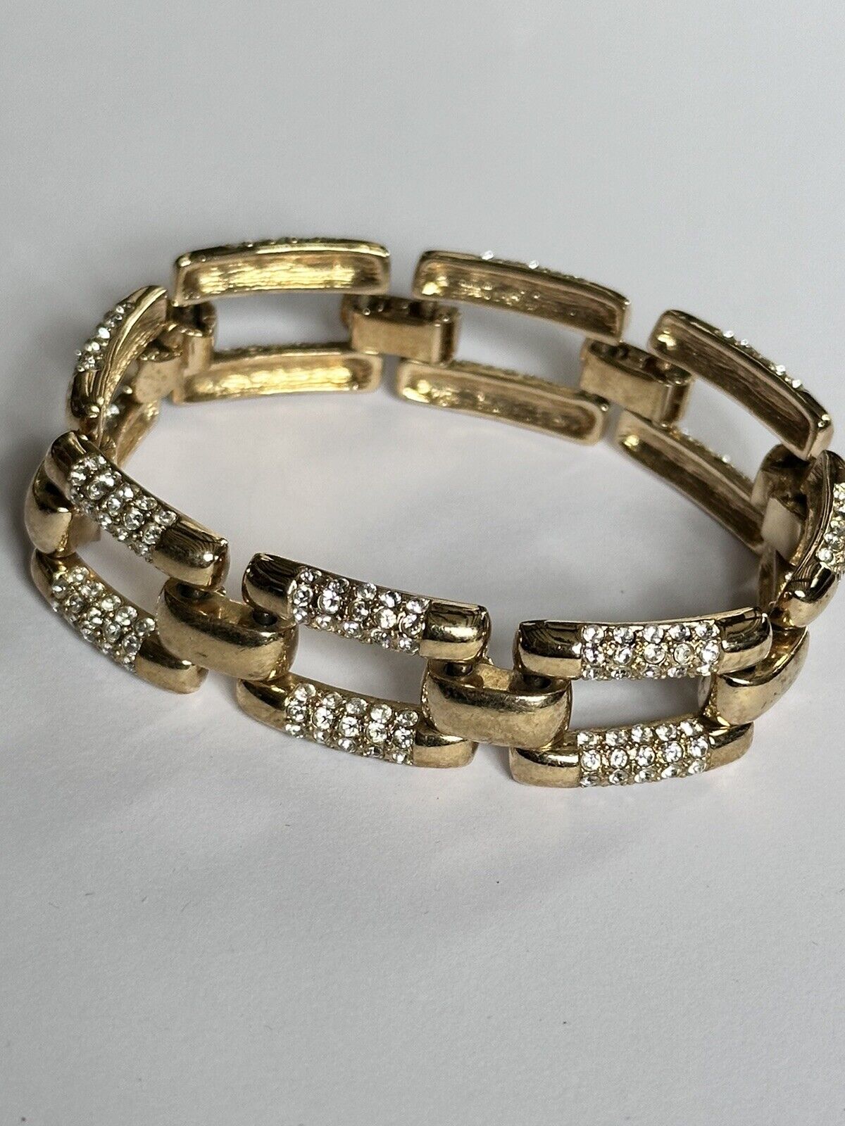 Vintage 1980s Gold Plated Diamanté Link Bracelet