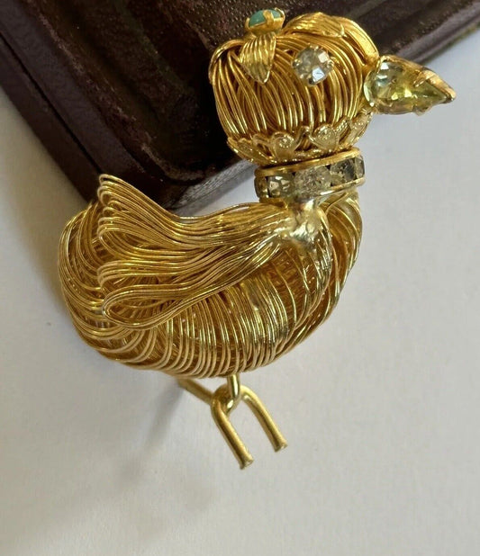 Vintage Gold Tone Wired Detailed Chick Brooch