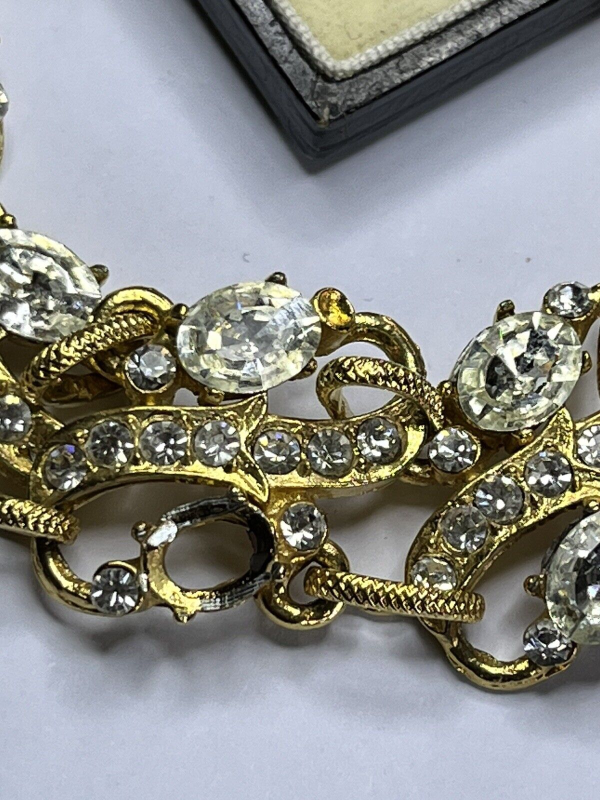 Vintage Signed Gold Plated Detailed Diamanté Bracelet