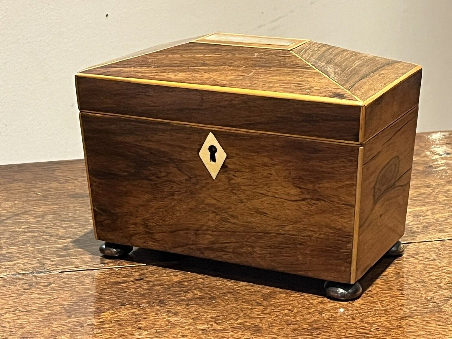 Georgian Rosewood Sarcophagus shape Tea Caddy. We ship WORLDWIDE.
