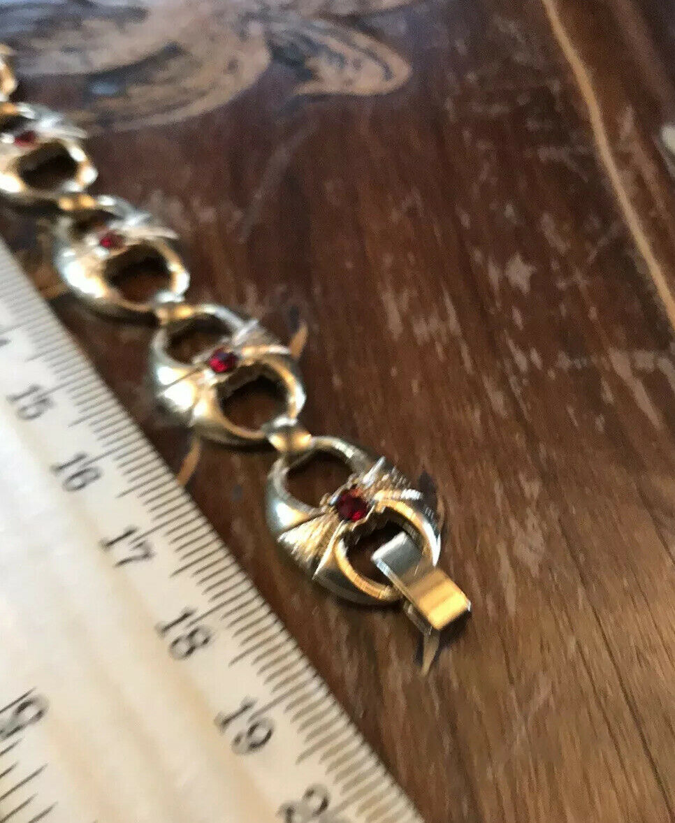 Vintage 1980s Red Stone Gold Tone Necklace and Bracelet Set