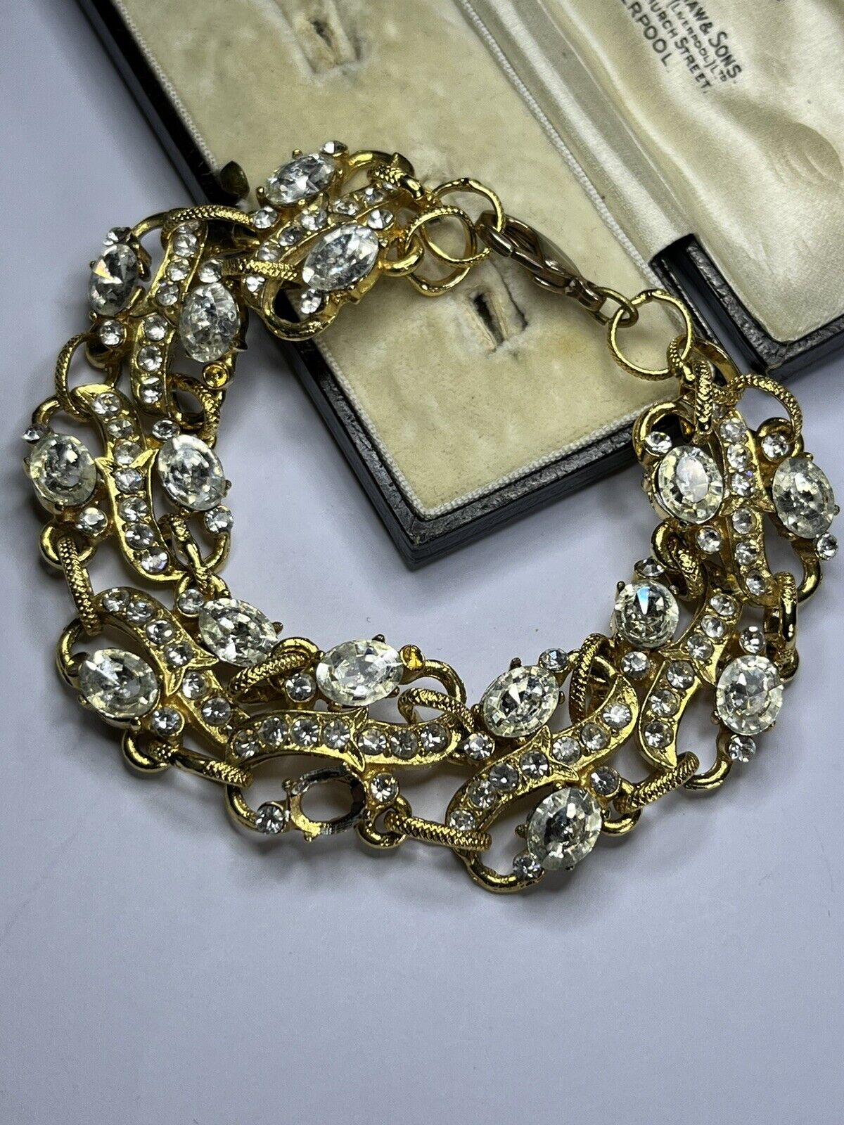 Vintage Signed Gold Plated Detailed Diamanté Bracelet