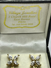Vintage 1980s Gold Plated Clear Crystal Flower  Teardrop Earrings New In Box