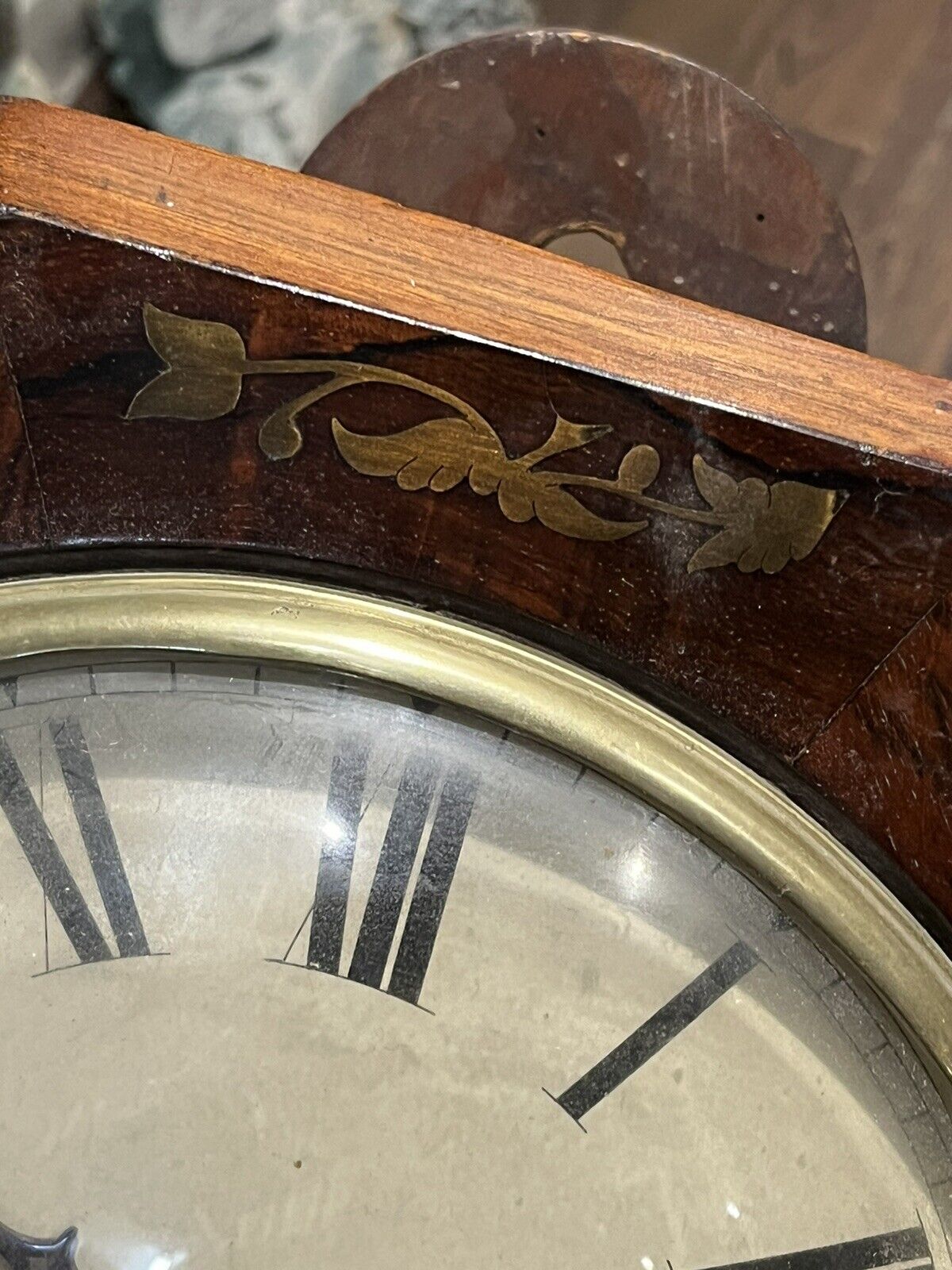 Victorian Dial Clock, Brass Inlaid Case, Convex Glass. 9 Inch Dial