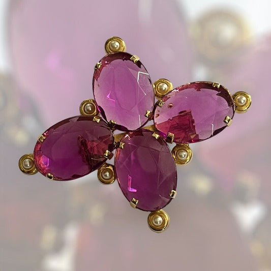 Vintage Pink Diamanté Faux Pearl Statement Brooch