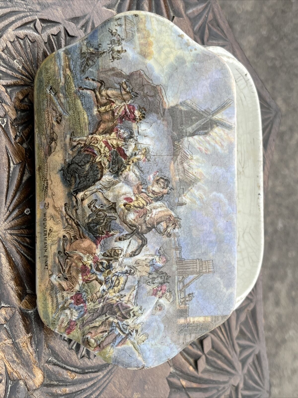 Battle Scene Porcelain Box Decoration Of A Painting after Philips Wouwerman