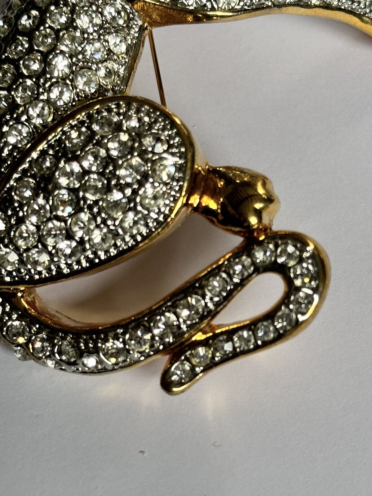 Vintage Runway Gold Tone Large Diamanté Cat Brooch