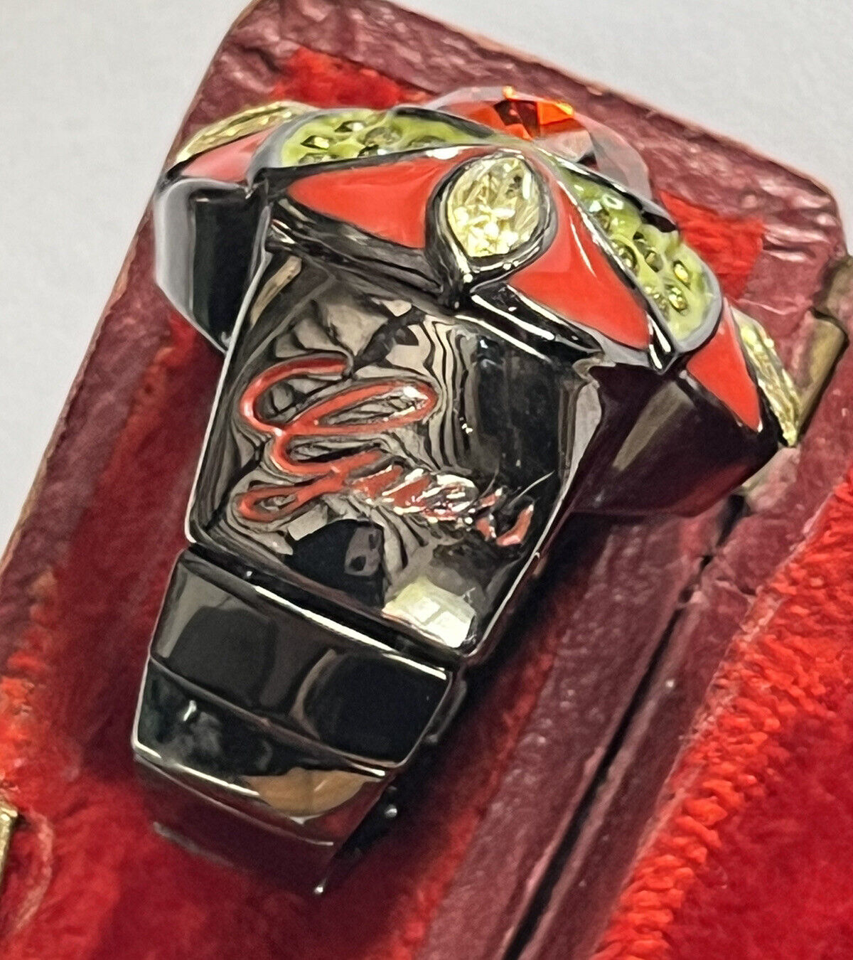 Vintage Designer Guess Orange Stone Gunmetal Ring