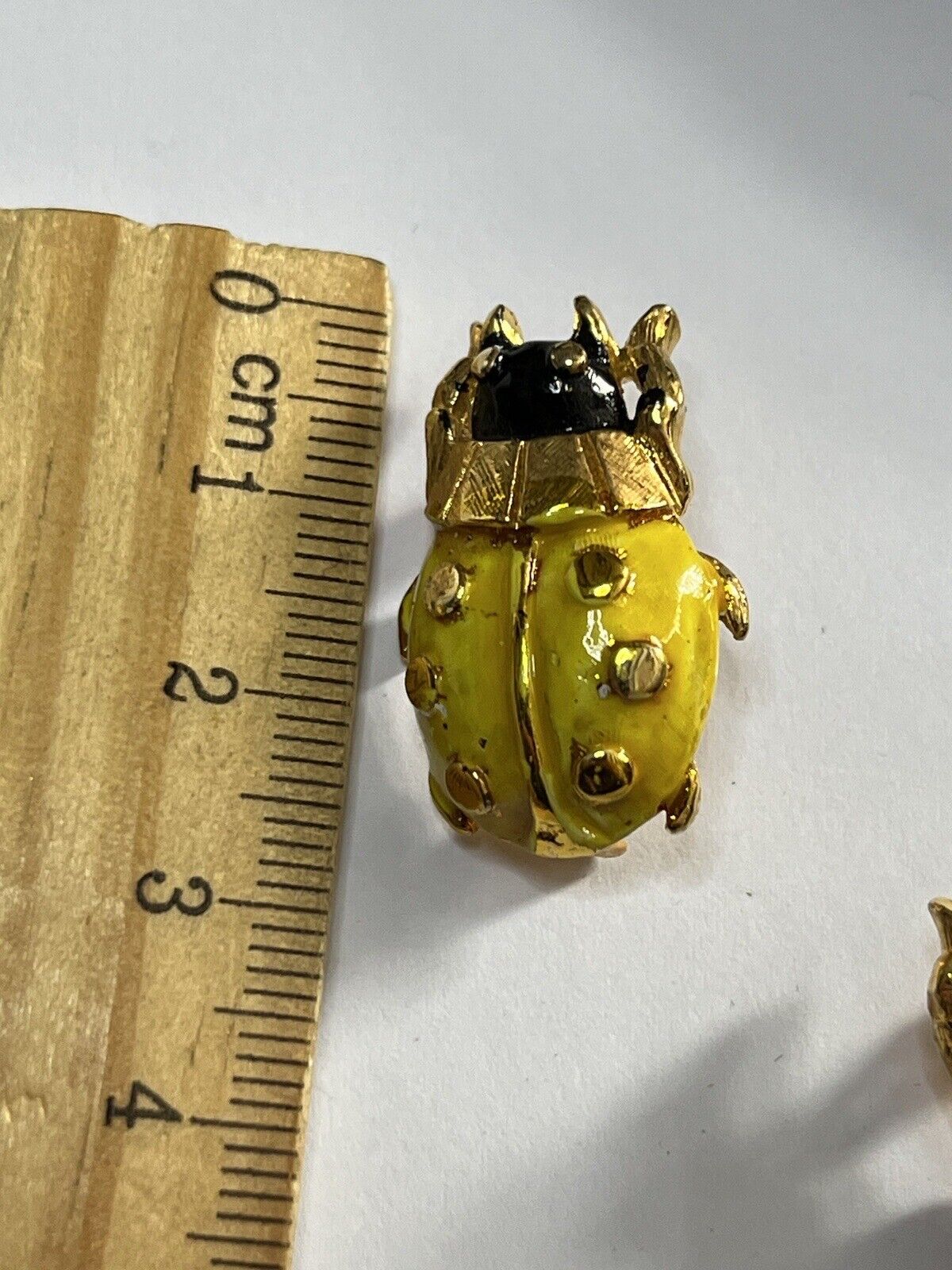 Vintage Ladybird Red Yellow Enamel Set Of 2 Brooches