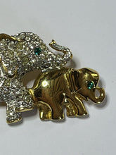 Vintage Gold Tone Diamanté Elephant And Calf Brooch