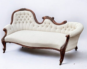 Antique Victorian Mahogany Sofa, Mahogany Frame, Cabriole Legs, Brass Castors