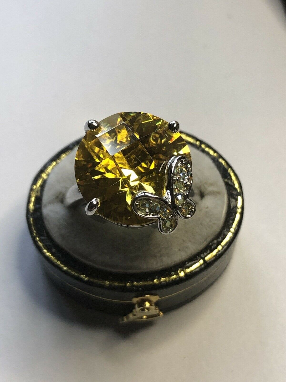 Vintage Rhodium Plated Butterfly Cubic Zirconia Statement Ring