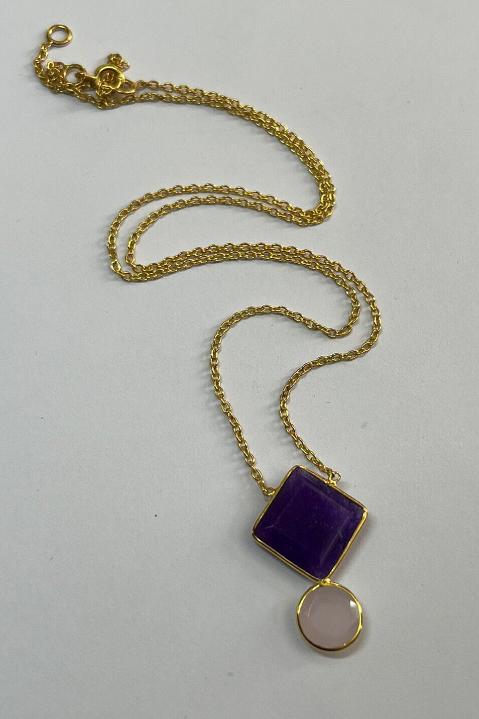 18k Gold Vermeil Amethyst Rose Quartz Necklace