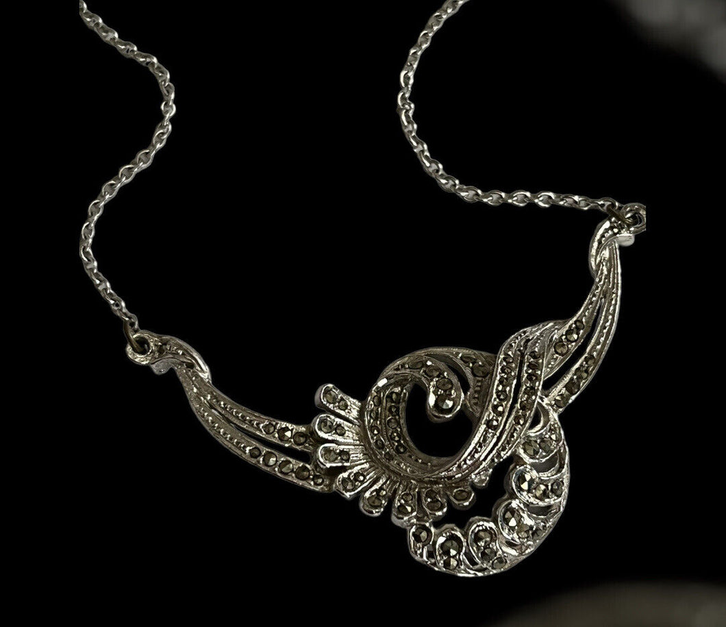 Vintage Marcasite Silver Tone Necklace