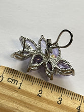 Vintage 1980s Rhodium Plated Purple Crystal Earrings New Old Stock Boxed