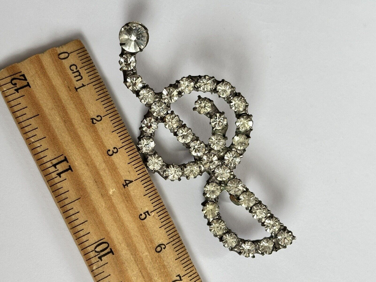 Vintage Silver Tone Musical Note Clef Paste Brooch