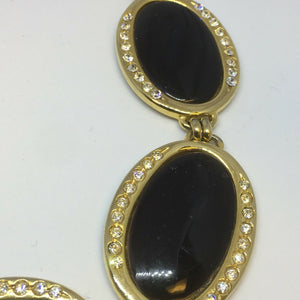 Vintage Necklace Black Brown Gold Tone Diamanté Statement