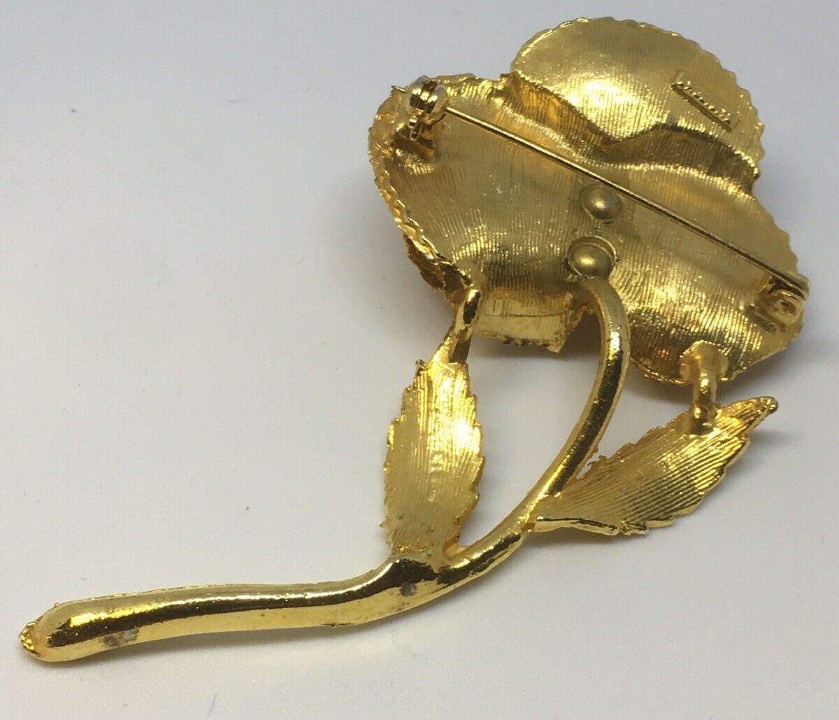 Vintage Brooch Signed Exquisite Gold Tone Detailed Rose Rare