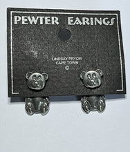 Vintage Pewter Teddy Bear Back Front Pierced Earrings