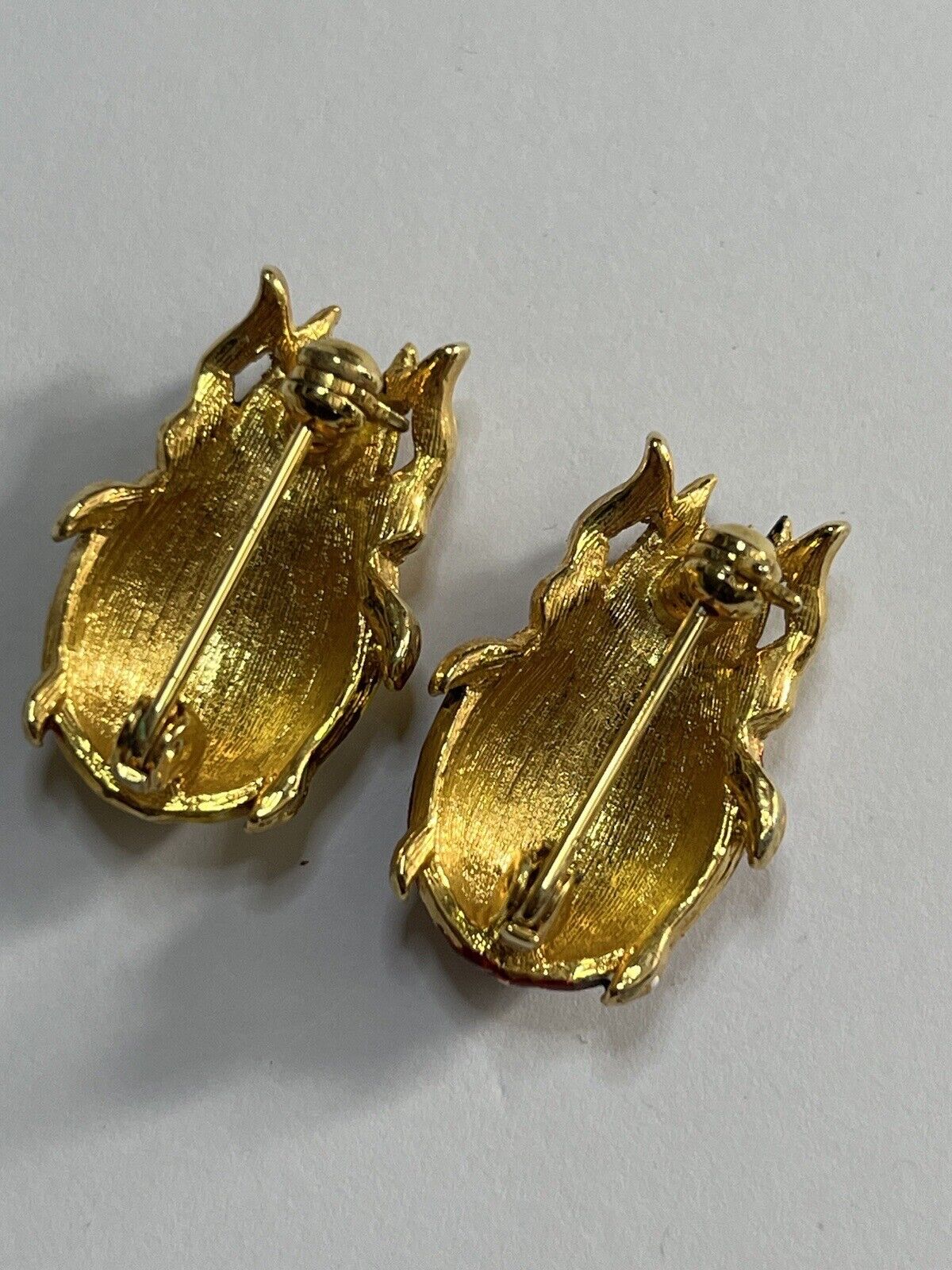 Vintage Ladybird Red Yellow Enamel Set Of 2 Brooches