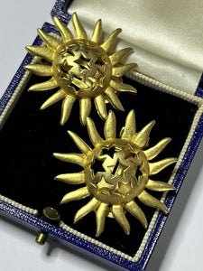 Vintage Gold Tone Sunburst Stars Clip On Earrings