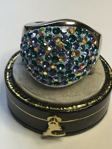 Vintage Rhodium Plated Blue Green Multicolour CZ Statement Ring