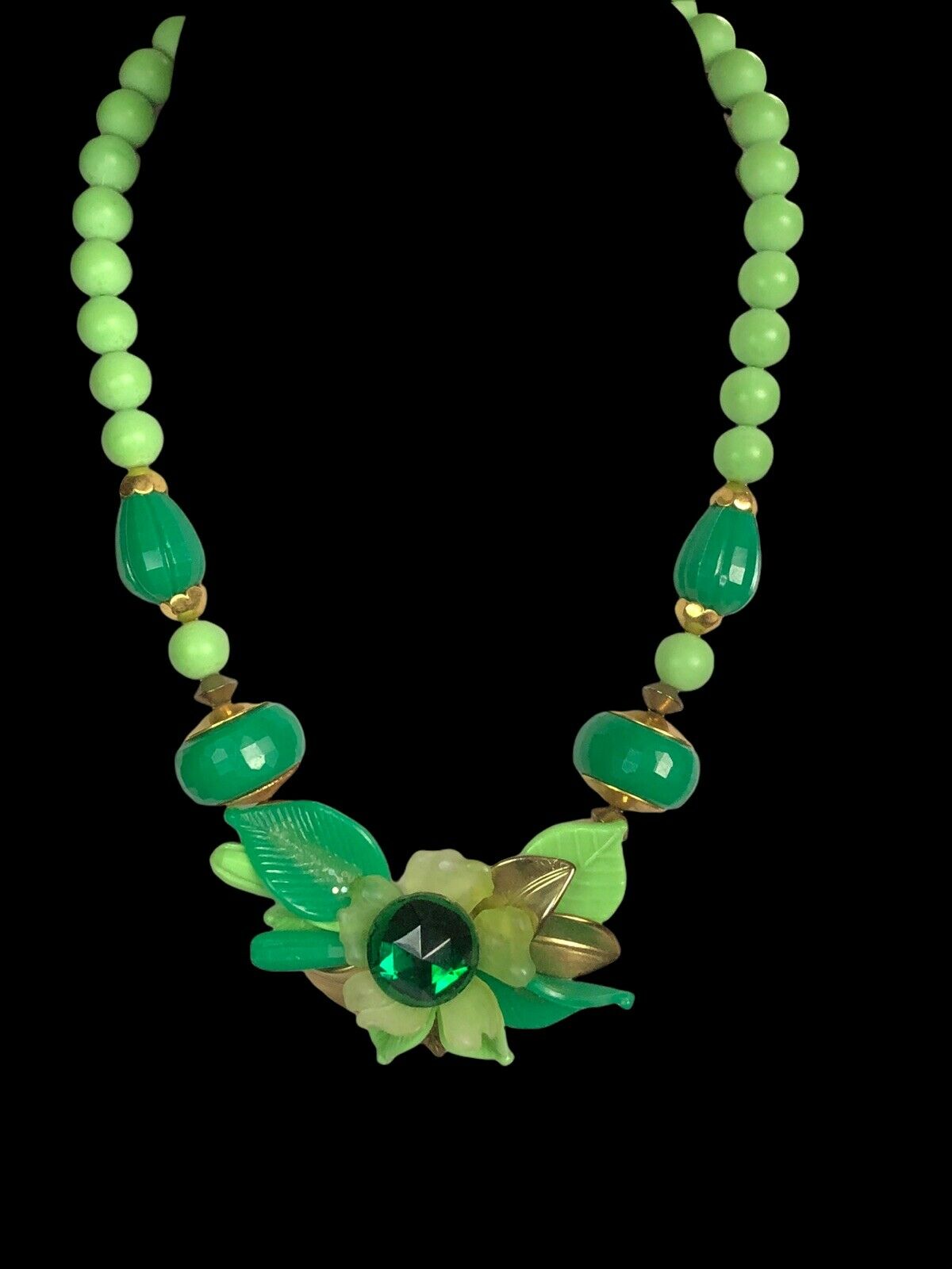 Vintage Signed Pierre Cardin Rare Runway Green Beaded Necklace