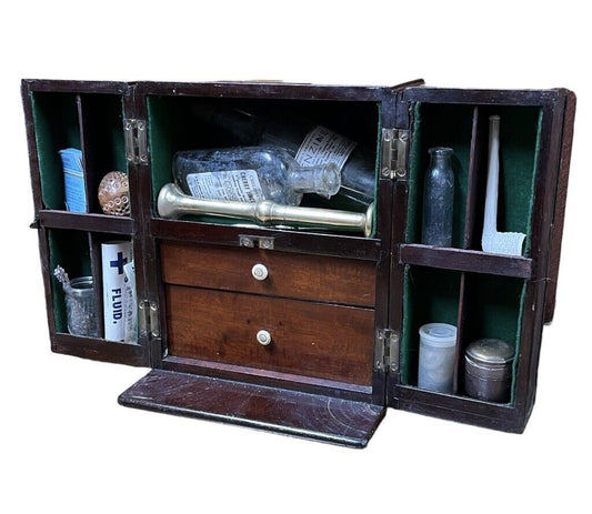 Antique Apothecary Cabinet, Mahogany With Bras Fittings. Fitted Interior.