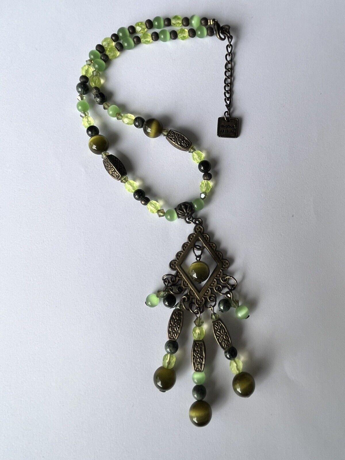 Vintage French Un Jour Ailleurs Green Beaded Necklace
