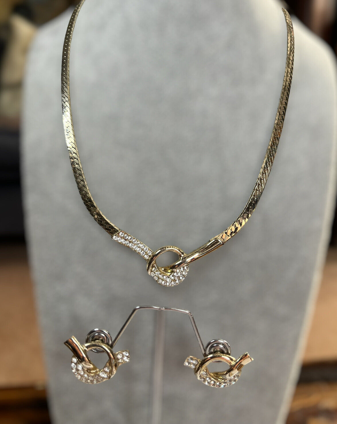 Vintage Pierre Cardin Signed Gold Plated Diamanté Necklace Earring Set