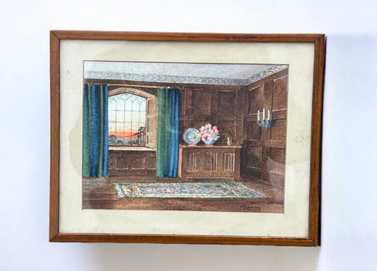 Architectural Watercolour Of A Grand Hall, Signed, M Bateman  & Dated.