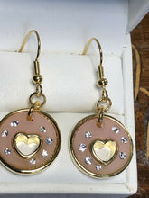 Vintage 1980s Gold Plated Pink Heart Diamanté Drop Earrings