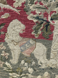 Antique fire screen with tapestry, fully height  adjustable